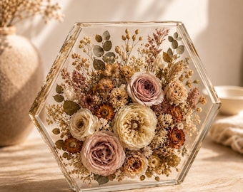Custom Resin Floral Hexagon | Wedding Bouquet Preservation | Flower Keepsake | Resin Flower Display