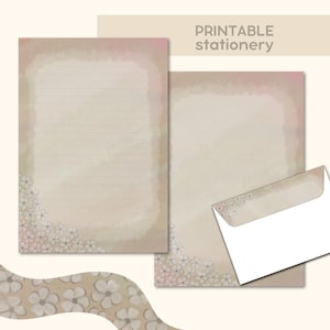 Floral beach, stationery flowers on beach writing paper sand color design penpal letter printable envelope summer design letter writing set