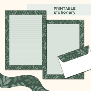 Hojas de bosque, papelería hojas de árbol papel de escribir diseño verde carta de amigo por correspondencia sobre imprimible naturaleza y diseño de bosque conjunto de escritura de cartas