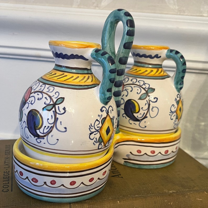 Italian Handpainted Oil and Vinegar Cruets Servingware Deruta Etsy