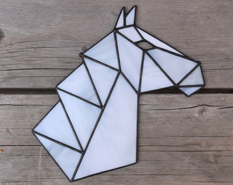 Stained Glass Origami Horse Suncatcher - White Window Hanging