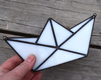 Boat Origami Ornament Hanging Suncatcher Decoration Window Wall Tiffany Staineg Glass Glassdecor Sail Ship