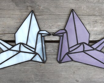 Stained Glass Crane Origami Suncatcher: Window Wall Decor