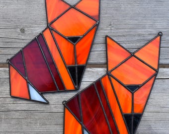 Stained Glass Fox Suncatcher: Origami Ornament Window Decoration