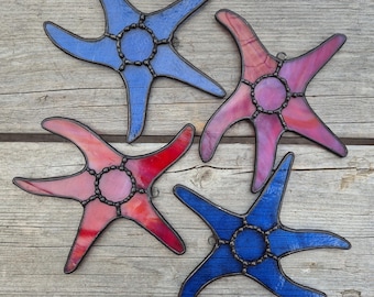 Stained Glass Starfish Ornament, Tiffany Style Marine Decor