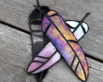Stained Glass Bird Feather Ornament: Iridescent Angel Wing Suncatcher