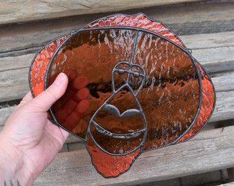 Orange Orangutan Stained Glass Suncatcher, Tiffany Style Home Decor