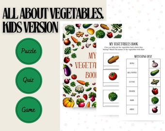 Kinderbuch über Gemüse mit Quiz, Puzzle und Spiele zum Lernen von Gemüse, gesunde Ernährung, Farben