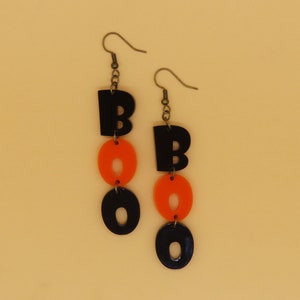 Halloween Earrings Boo Black and Orange Halloween Earrings Cute Boo Earrings Acrylic Boo Earrings Cute Halloween Jewelry