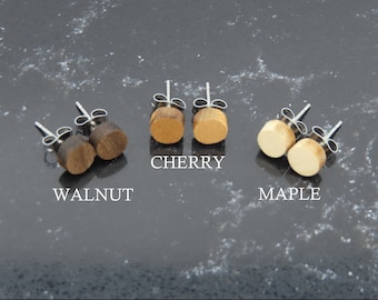 Circle Stud Wood Earrings 7 mm Studs Solid Walnut Studs Solid Maple Studs Solid Cherry Studs Laser Cut Birthday Gift for Her