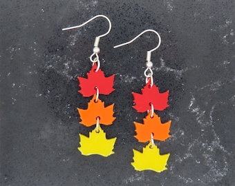 Leaf Earrings Acrylic Red Orange and Yellow Leaf Earrings Fall Leaf Earrings Cute Fall Earrings Cute Acrylic Earrings Fun Fall Jewelry