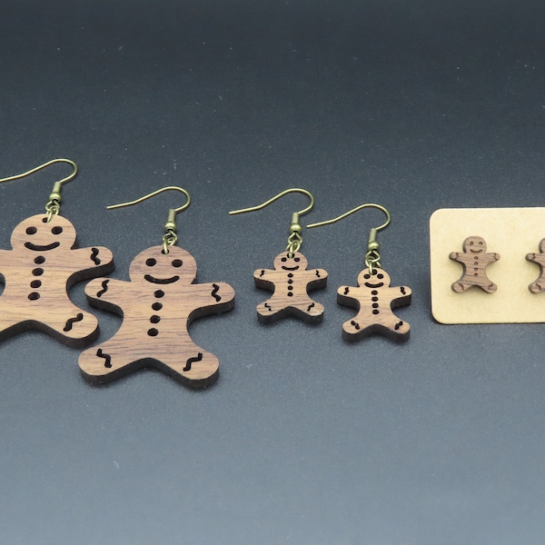 Gingerbread Men Earrings Christmas Gingerbread Men Dangle Earrings Gingerbread Cookie Studs Cute Christmas Jewelry Wood Christmas Earrings