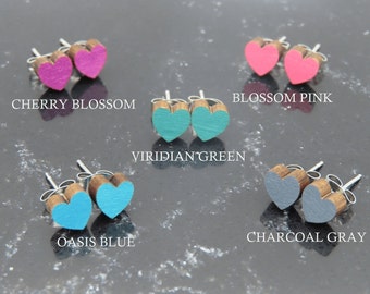 Heart Stud Wood Earrings 7 mm Studs Laser Cut Earrings Hand Stained Earrings Birthday Gift for Her Valentine's Day Gift for Her