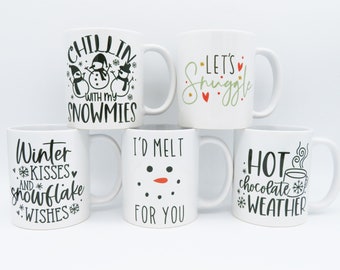 Cute Winter Mugs 11 oz Mug Snowman Mug Hot Chocolate Mug I'd Melt For You Let's Snuggle Cute Mug Valentine’s Day Gift