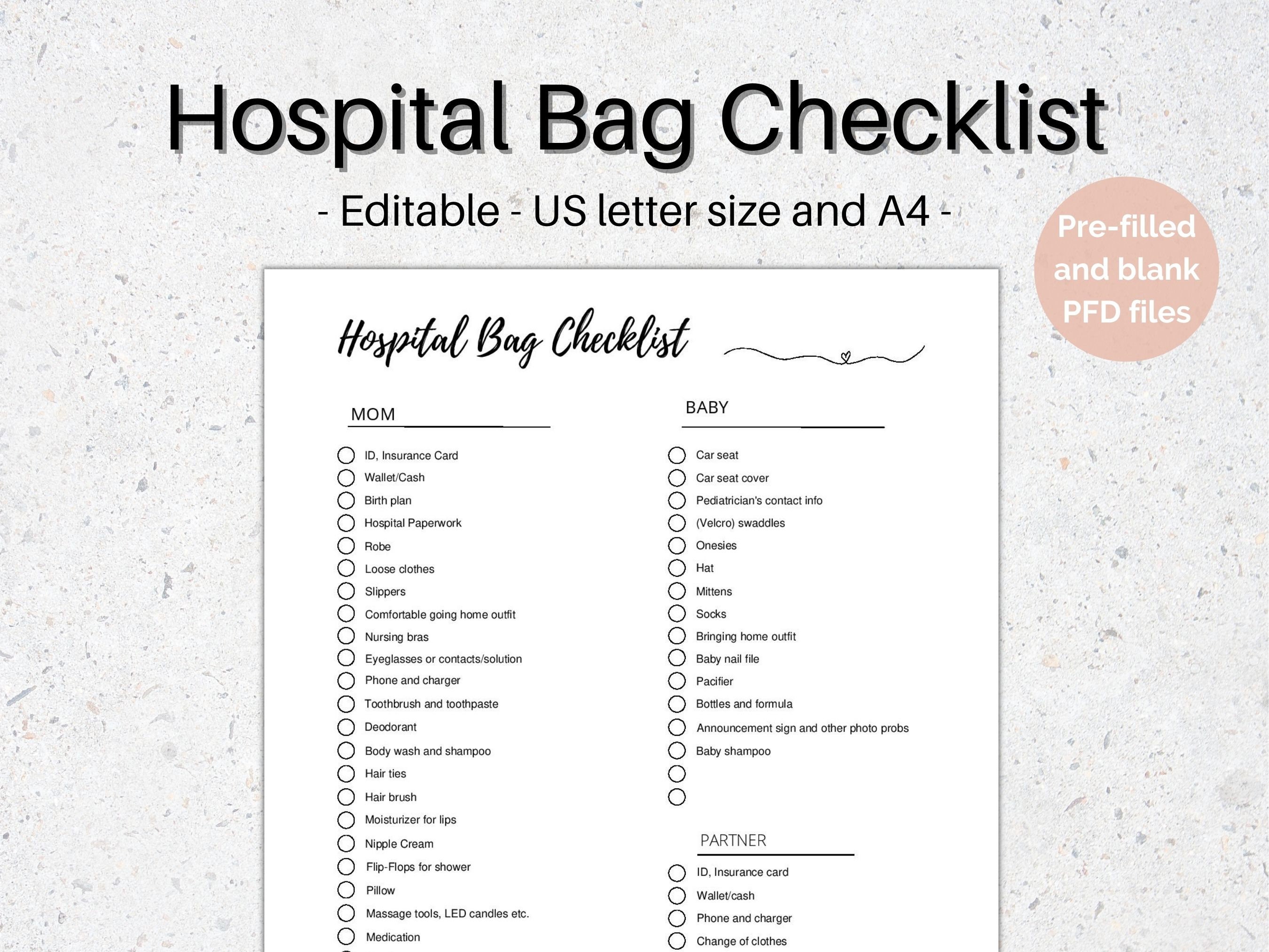 Hospital Bag Checklist Packlist Maternity Bag Printable PDF hospital-bag-checklist-packlist-maternity-bag-printable-pdf