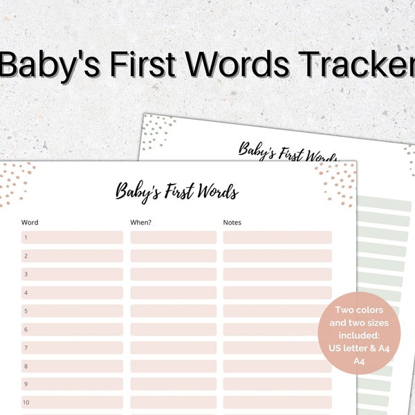 Baby's First Words Tracker, Baby Log, Toddler Log