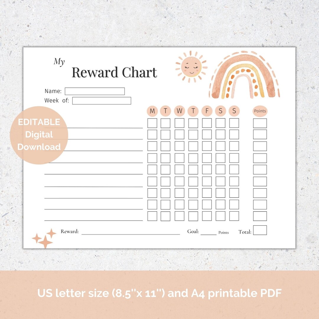 EDITABLE Weekly Kids Reward Chart Girls Chore Chart Chores for Kids I ...