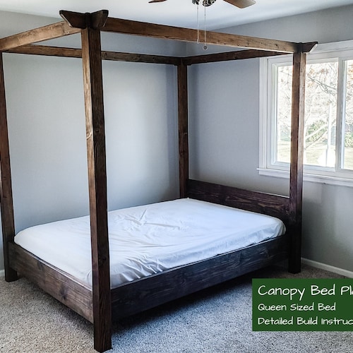 Canopy Bed Plans Queen Plan, Wooden Canopy Bed Frame Queen