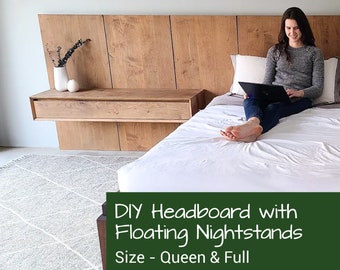 Queen/Full DIY Headboard With Floating Nightstands Plans | DIY Headboard | Modern Headboard Plan | DIY Woodworking Plans |  Furniture Plans