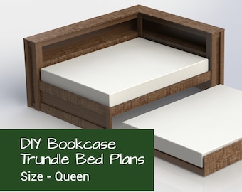 DIY Queen Trundle Bed |  Queen Bed Plan | Bed with Bookshelf | Bookcase Bed | Furniture Plans | Trundle Bed Plans | DIY Woodworking Plans