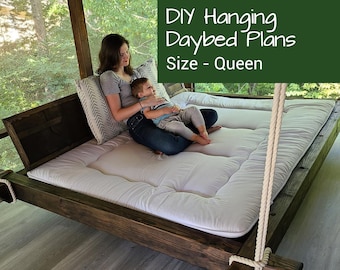 Outdoor Hanging Bed | Hanging Daybed | Hanging Bed Plans | Hanging Bed Swing | DIY Woodworking Plans | Queen Bed | Furniture Plans