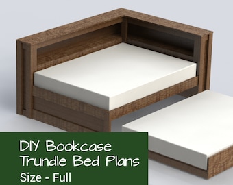 Full Trundle Bed DIY Plans | Bookcase Bed, Woodworking (PDF)