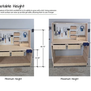 Adjustable Kid Workbench DIY Kid's Workbench DIY Woodworking Plans Furniture Plans image 4