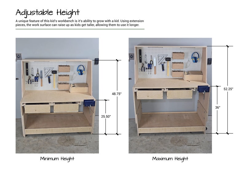 Adjustable Kid Workbench DIY Kid's Workbench DIY Woodworking Plans Furniture Plans image 4