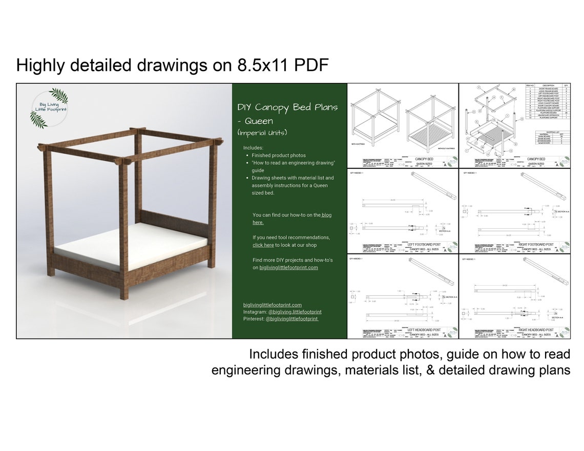 Canopy Bed Plans Full Bed Plan Montessori Bed Plan Etsy