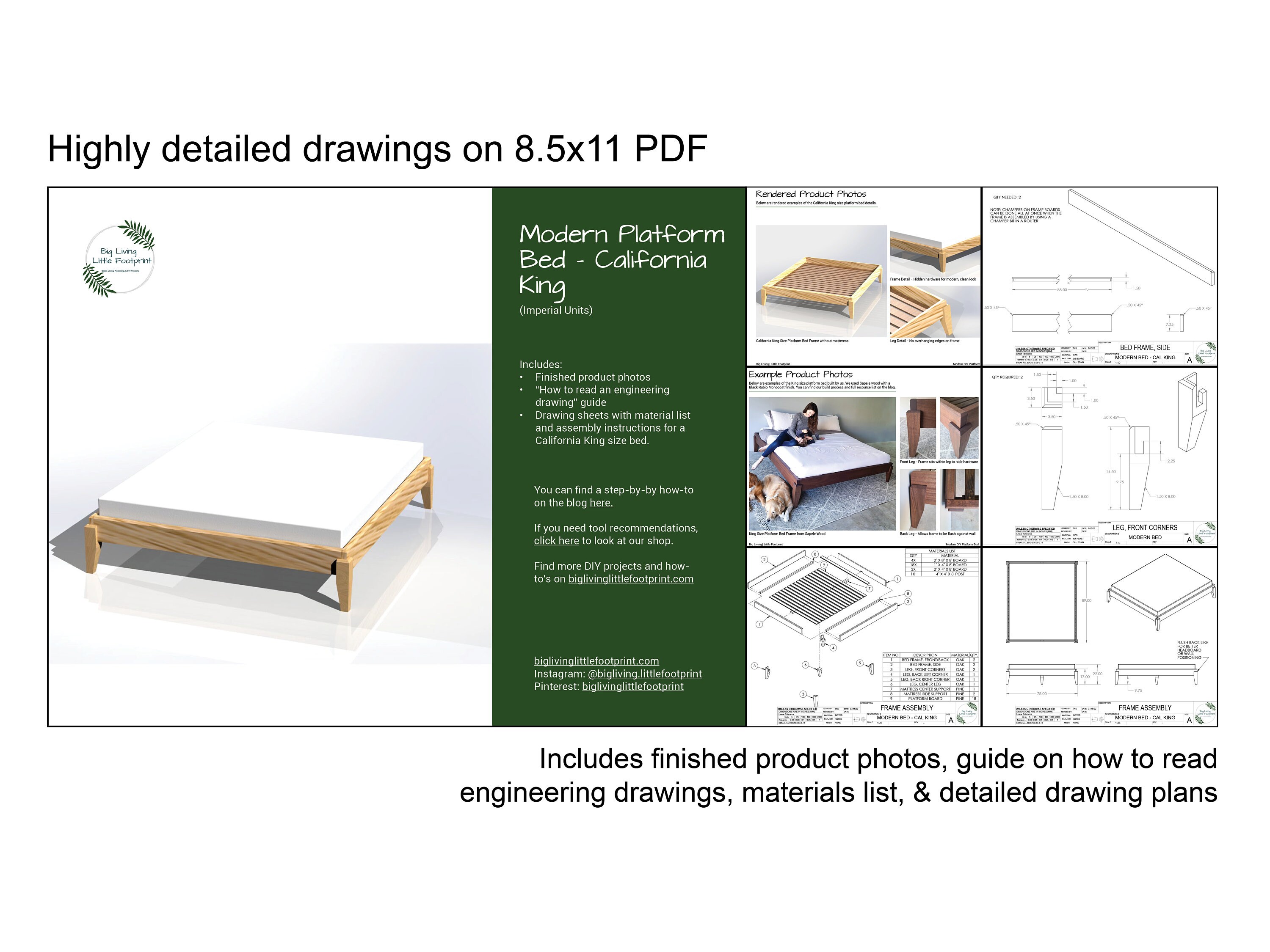 California King DIY Platform Bed Frame Plans Modern Etsy