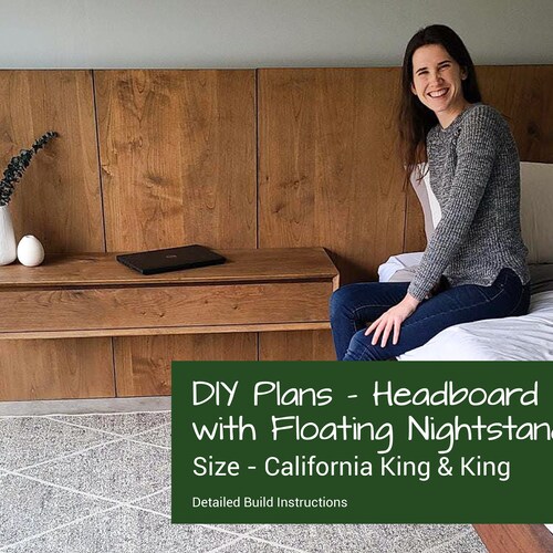 King DIY Headboard With Floating Nightstands Plans DIY Etsy