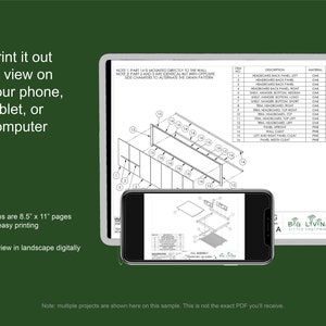 May include: A black and white technical drawing of a headboard with a parts list and description. The drawing shows the headboard in 3D with numbered parts. The text "BIG LIVING LITTLE FOOTPRINT" is at the bottom of the page.