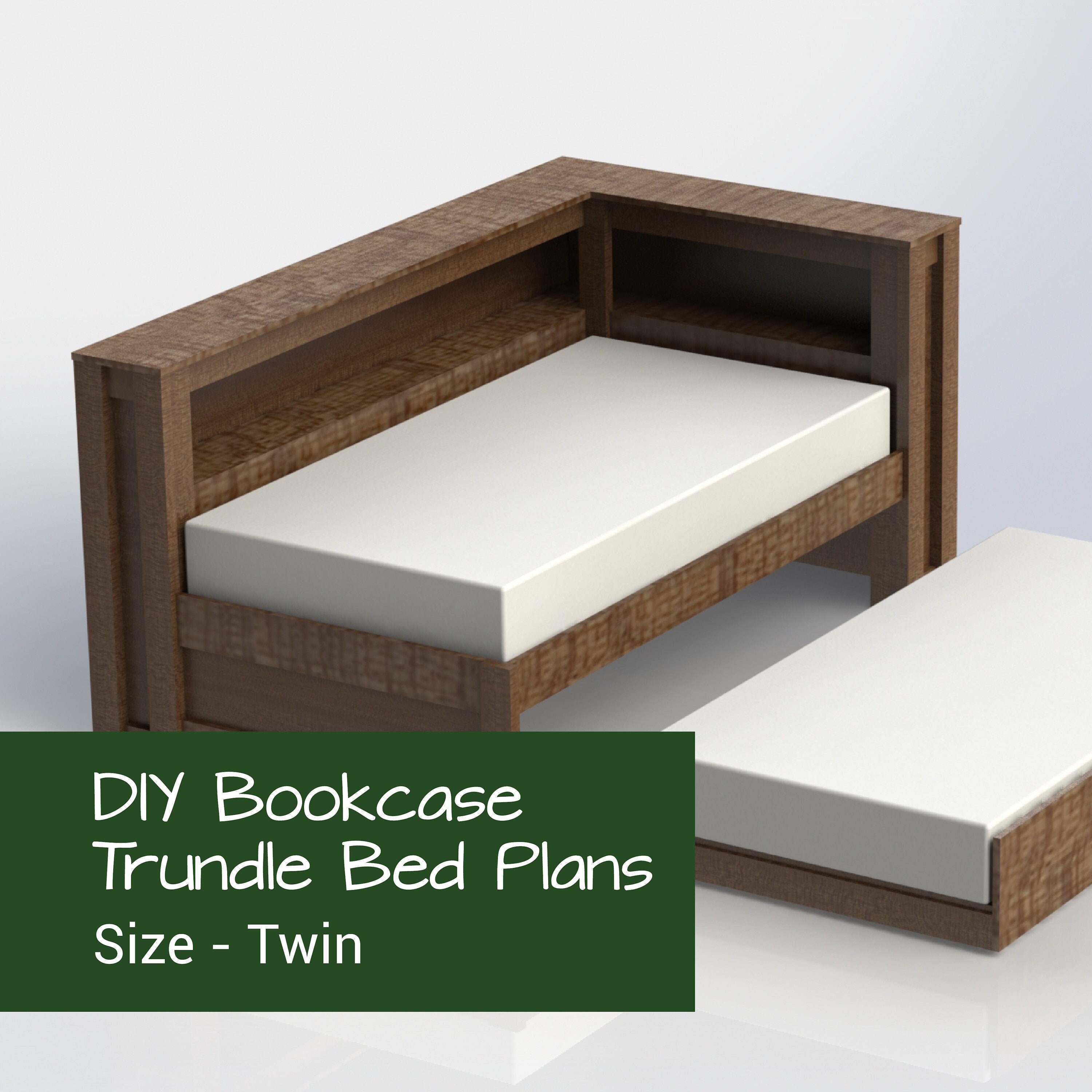 DIY Twin Trundle Bed Twin Bed Plan Bed With Bookshelf Bookcase Bed Furniture Plans Trundle Bed Plans DIY Woodworking Plans Etsy UK