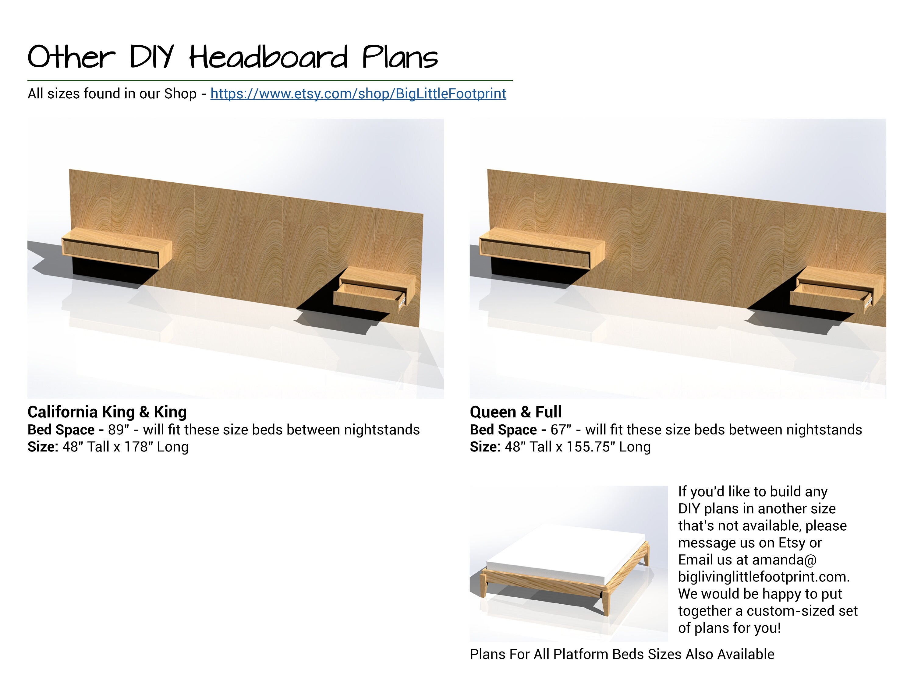 Queen/full DIY Headboard With Floating Nightstands Plans DIY Etsy
