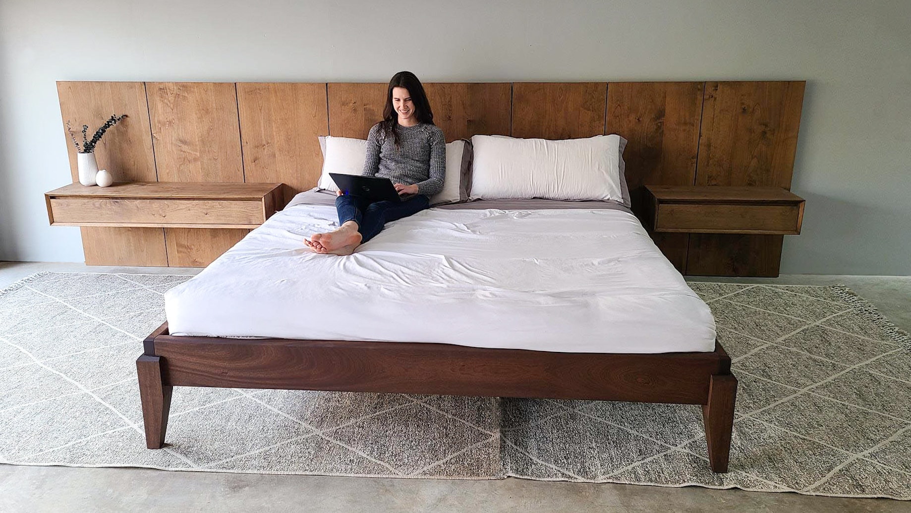 King DIY Headboard With Floating Nightstands Plans DIY Etsy