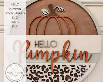 Hello Pumpkin Door hanger, svg, laser, glowforge, cut file, Fall door hanger