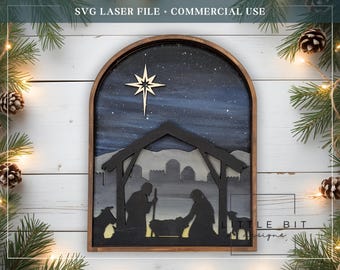 Layered Nativity Scene SVG | Christmas DIY Laser Cut File | 5-Layer Holiday Decor