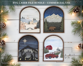 Layered Christmas SVG Bundle | 3D Laser Cut Files | Nativity, Christmas Village, Barn & Truck | DIY Holiday Decor | Laser Ready SVG Laser