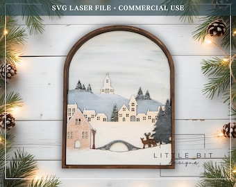 Layered Christmas Village SVG | 3D Laser Cut File | DIY Holiday Decor | Winter Village Scene | Christmas Laser SVG