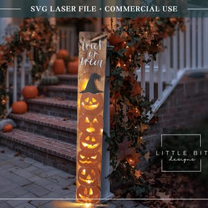 Halloween Porch leaner SVG, Trick or Treat stacked pumpkins, Laser cut file