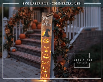 Halloween Porch leaner SVG, Trick or Treat stacked pumpkins, Laser cut file