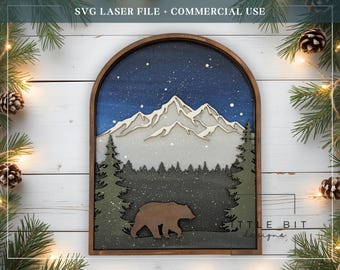 Layered Mountain Scene  5-layer Home decor | SVG Laser