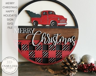 Digital File, Merry Christmas, Happy Holidays, Old truck, Door hanger sign, SVG FILE