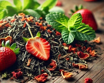 Handmade Organic Strawberry Mint Green Tea, Loose Leaf Berry Blend