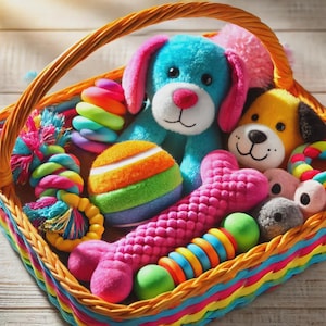Organic Pet Friendly Dog Toy Set, 5 Fun Plush & Chew Toys for all Dog kinds,  Soft Plush Toys, Rope Toys, Puppy Gift Basket, Dog Birthday