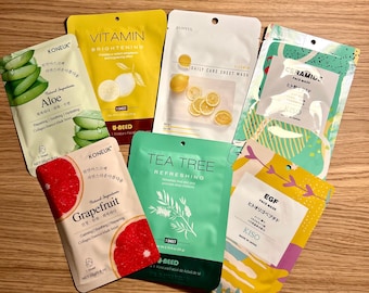 Korean, Japanese Face Mask Bundle, Hydrating, Brightening Sheet Masks, K-Beauty Skincare Gift Set, Aloe, Vitamin, Tea Tree