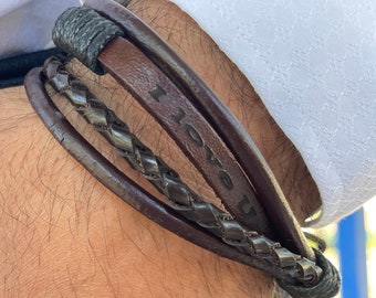 Bracelet en cuir - Bracelet en cuir personnalisé - Bracelet en cuir gravé - Bracelet pour homme - Bracelets en cuir - Cadeau d’anniversaire - Personnalisé