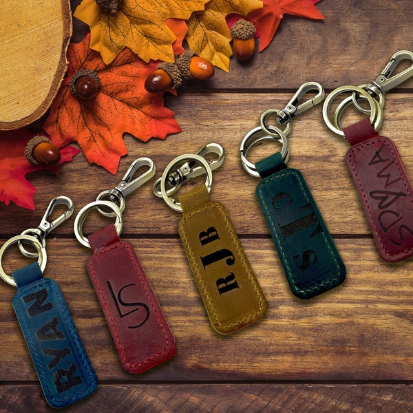 Custom Leather Keychain - Personalized Leather Keychain - Engraved Leather Keychain - Keychain for Men - Keychain For Women - Best Gift -Dad