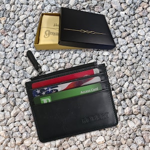 Portefeuille en cuir pour homme - Porte-carte en cuir pour lui - Porte-carte gravé personnalisé - Cadeau pour homme - Cadeau de Noël - Cadeau de fête des pères