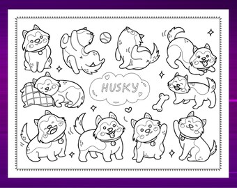 husky coloring page etsy ireland